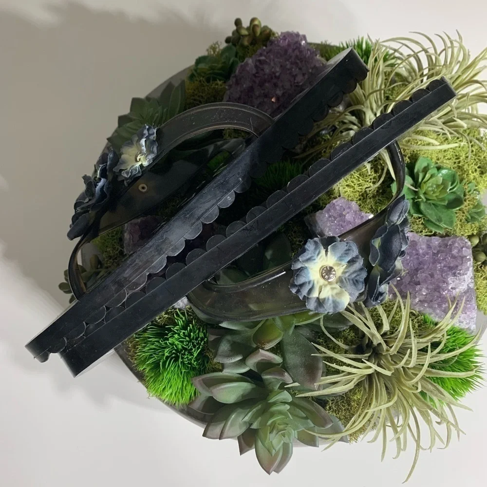 Rare Ted Baker Garden Flower Fairy Jelly Thong sandal 7 women’s black n blue